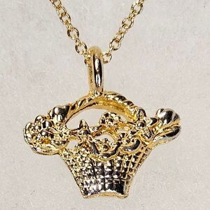 Two-toned Gold and Silver Flower Basket Pendant and Chain